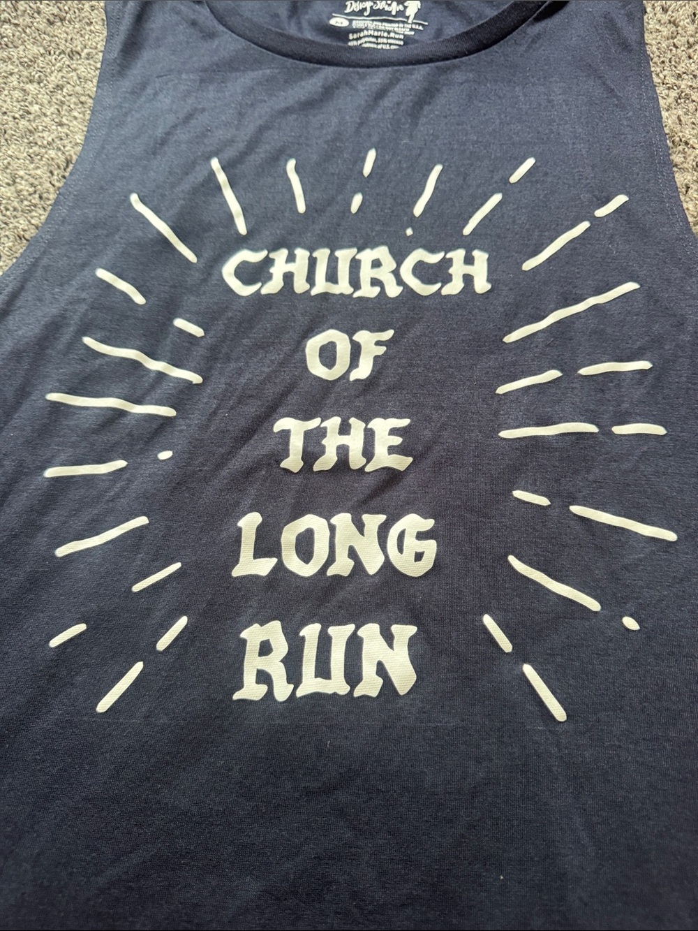 Church of the Long Run Navy Sarah Marie Running Co. Graphic Muscle Tank - NWOT